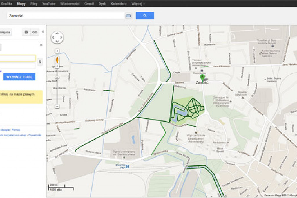 Zamojskie trasy rowerowe na google maps