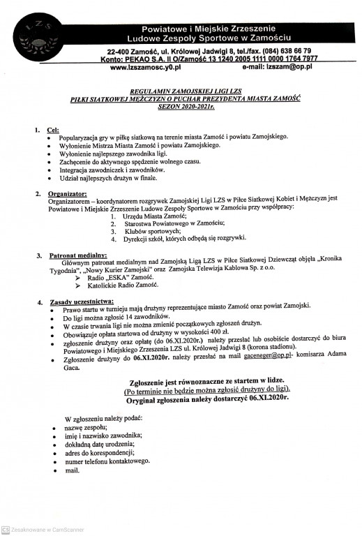 Zgłoszenia do Ligi Piłki Siatkowej LZS