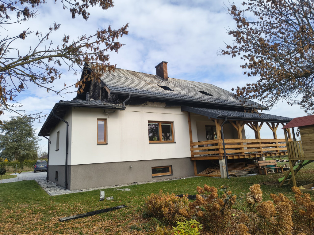 Pożar domu w Białobrzegach
