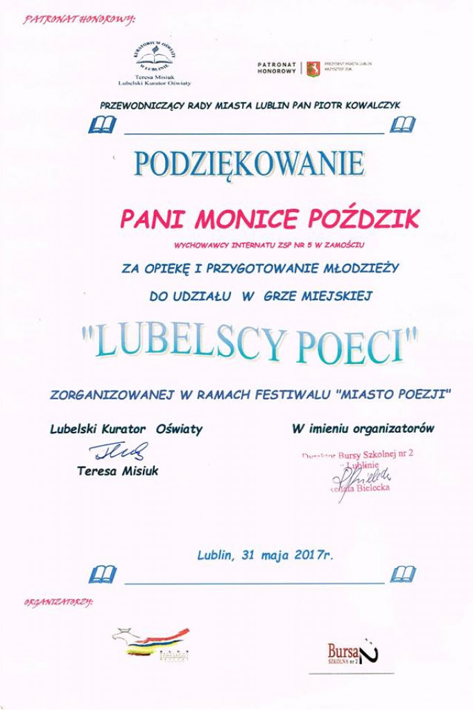 Zamość: Sukces internatu ZSP Nr 5 w Lubelskiej Grze Miejskiej