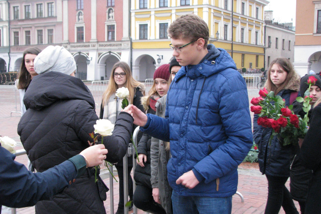 Zamość: Biało-czerwona flaga z 1000 róż [FOTO]