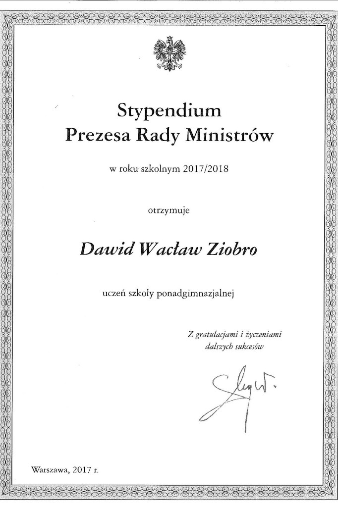 Zamość: Stypendyści Prezesa Rady Ministrów ZSP Nr 5