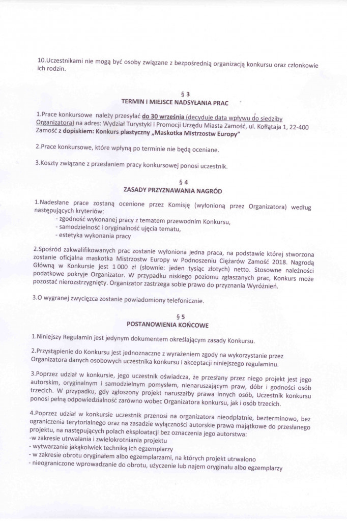 Zamość: Konkurs na Maskotkę Mistrzostw Europy w Podnoszeniu Ciężarów