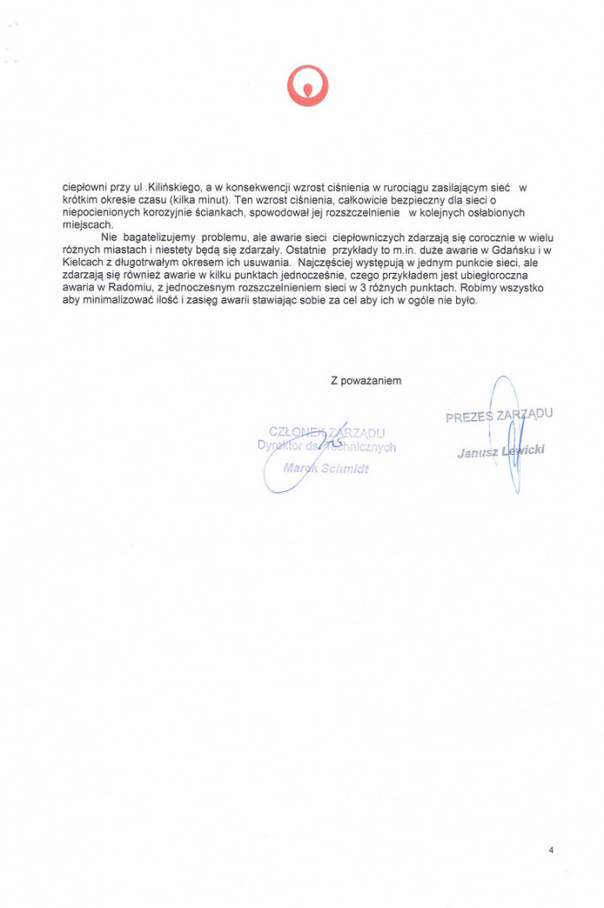 Zamość: Odpowiedź od prezesa Veolii Wschód Sp. z o. o. na prośbę Prezydenta