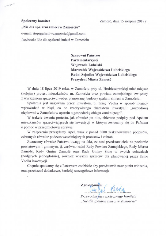 Nie dla spalarni śmieci w Zamościu