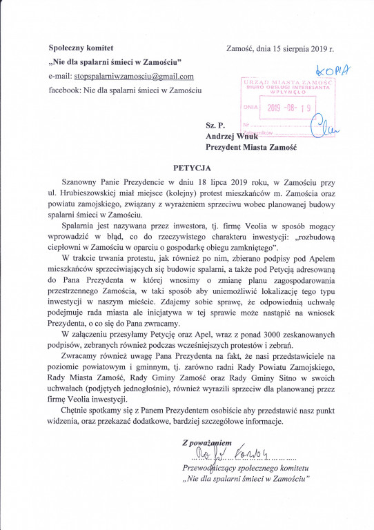 Nie dla spalarni śmieci w Zamościu