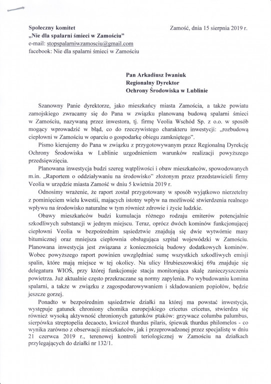 Nie dla spalarni śmieci w Zamościu