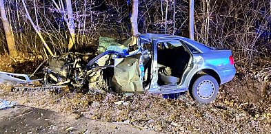 Czołowe zderzenie w Małkowie. Kierowca Audi ranny