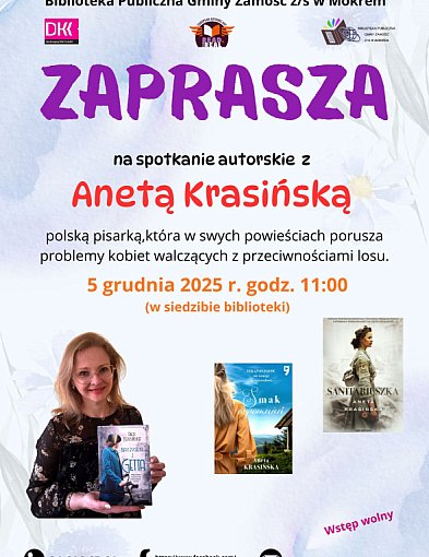 Spotkanie autorskie z Anetą Krasińską w Bibliotece Publicznej Gminy Zamość-368289