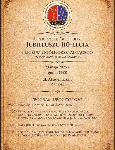110-lecie I Liceum Ogólnokształcącego im. Jana Zamoyskiego w Zamościu