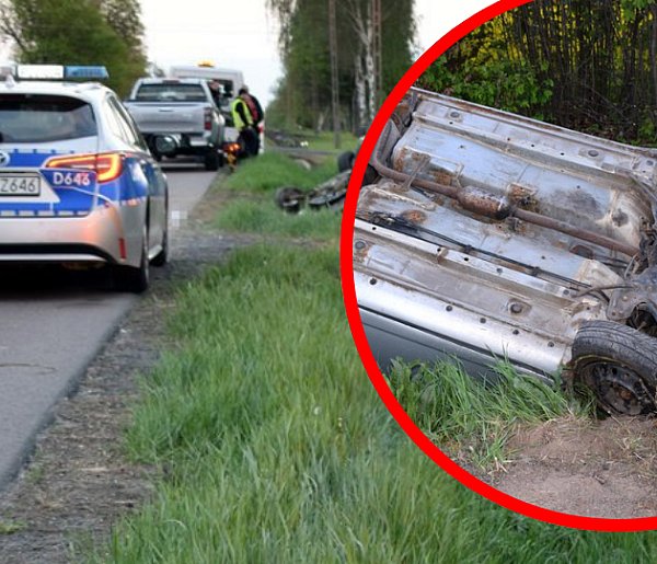 Wypadek na DK17. Toyota dachowała, policjanci wyciągnęli kierowcę