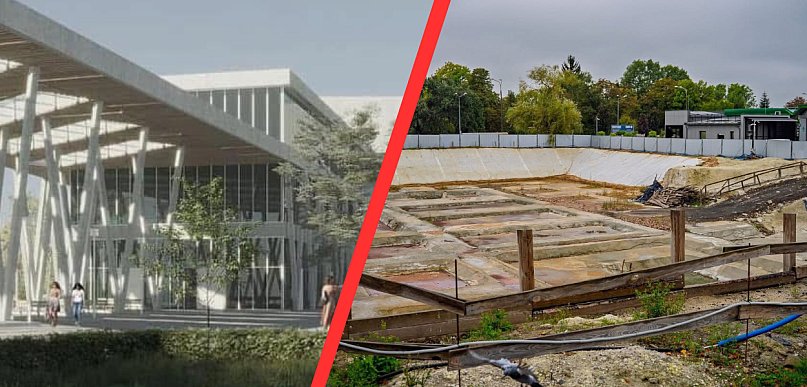 Chełm: zamiast biurowca „dziura w ziemi”. W tle Zamość