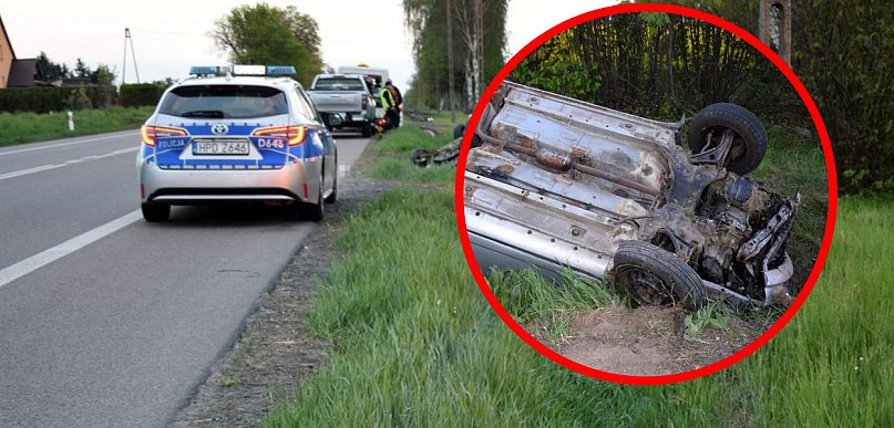 Wypadek na DK17. Toyota dachowała, policjanci wyciągnęli kierowcę