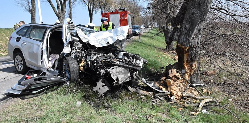 Powiat krasnostawski: 50-letni kierowca ranny po uderzeniu w drzewo
